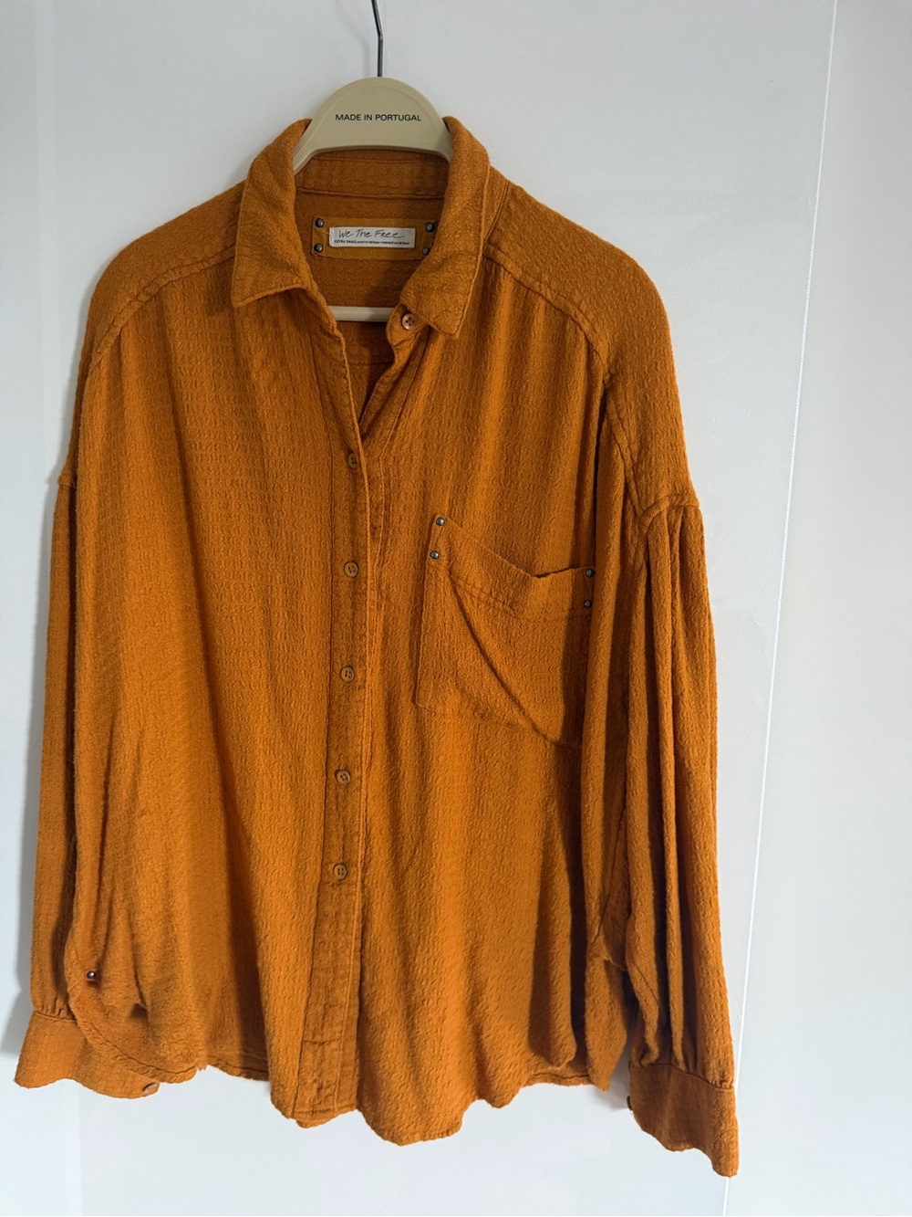 Free People women's Rust Orange Textured Button-Down Shirt